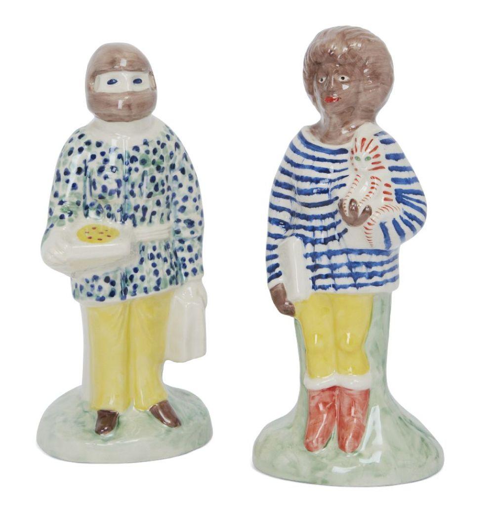 Grayson Perry CBE RA, British b.1960- Worker & Key Worker, 2022; two Staffordshire ceramic figu sold by Roseberys, lot 441 — auction record photograph