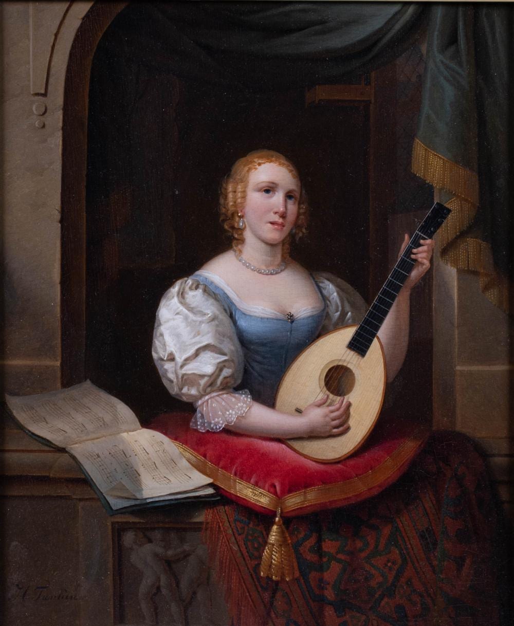 Hendrik Frans de Cort comparable auction result: hendrik henricus turken dutch 1791 1856 woman playing the mandolin oil on panel 12 x 9 1 2 in 30 48 x 24 13 cm frame 21 26 x 19 3 4 in 54 01 x 50 17 cm