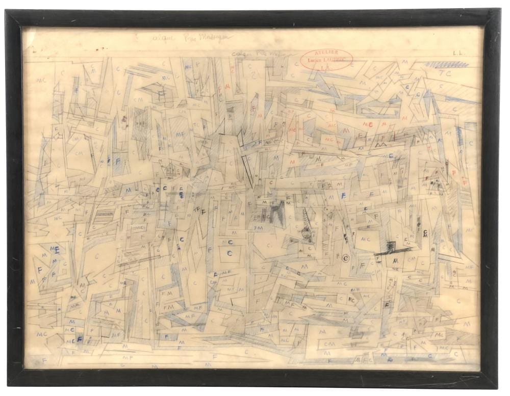 Lucien Lautrec comparable auction result: lucien lautrec calique pres montsegur geometric study black and blue pencil on paper