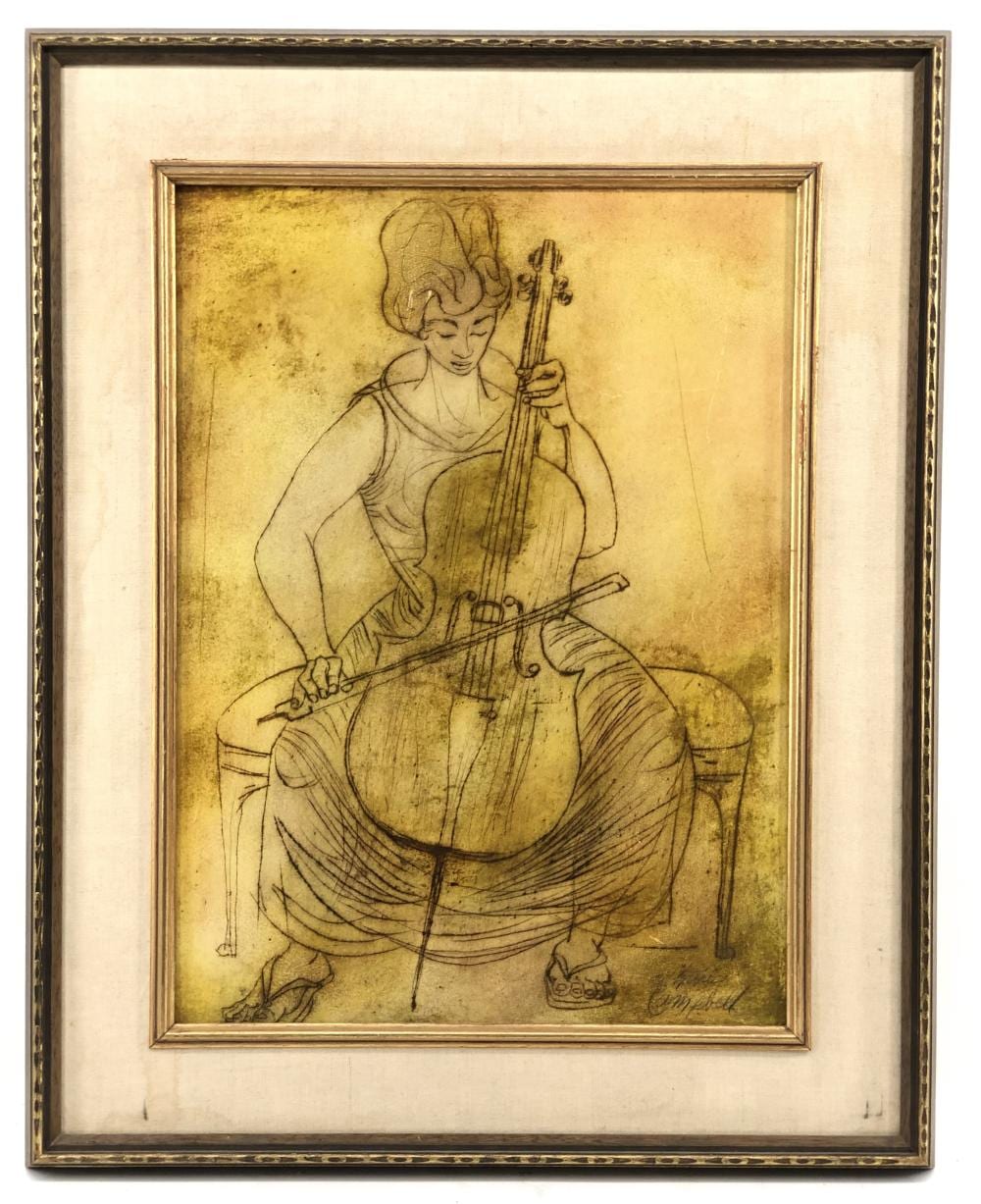 Charles Malcolm Campbell comparable auction result: charles malcolm campbell cello sepia painting on board