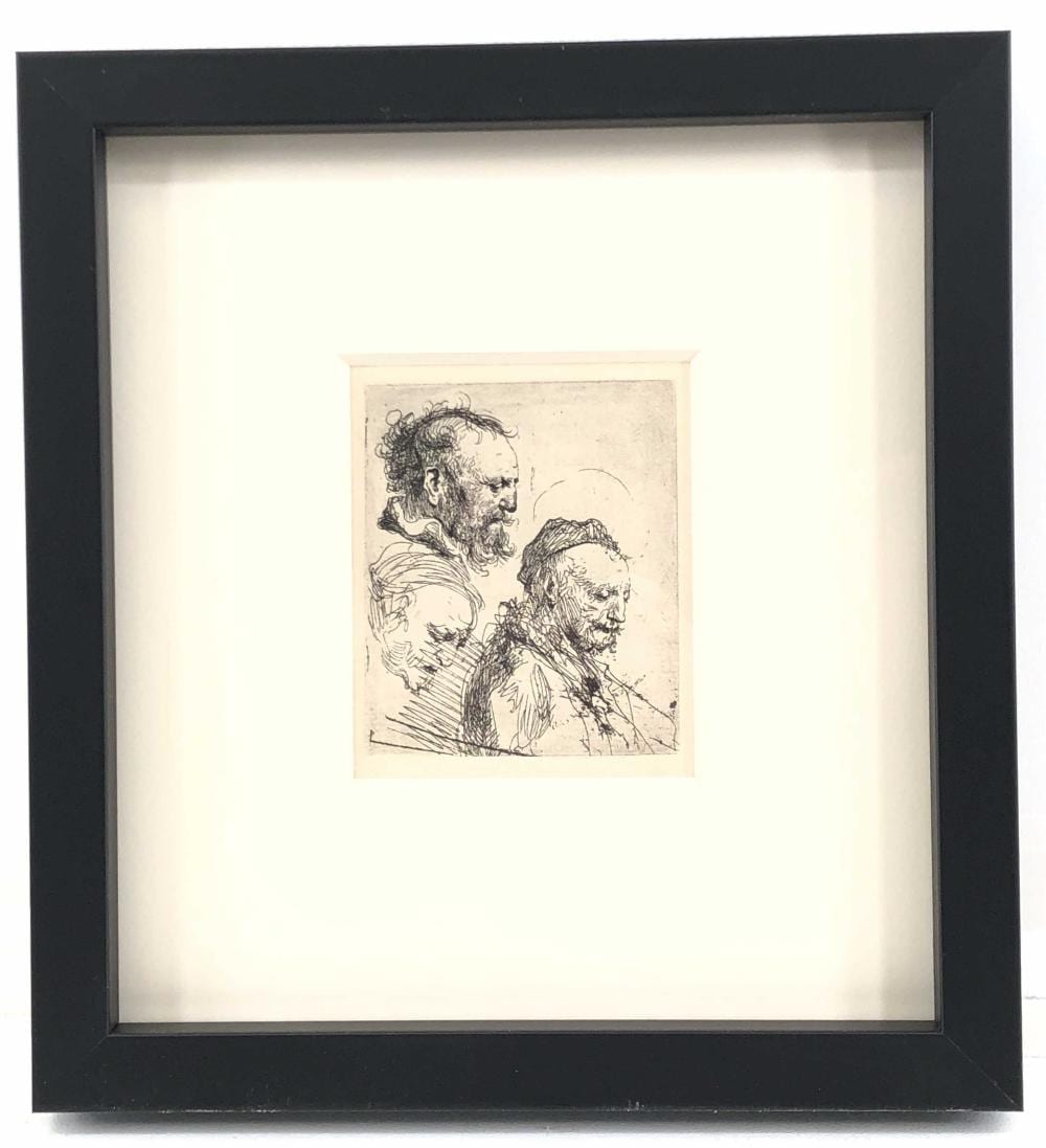 REMBRANDT VAN RIJN "THREE STUDIES OF OLD MEN'S HEADS" ETCHING sold by Bradford's, lot 4521 — auction record photograph