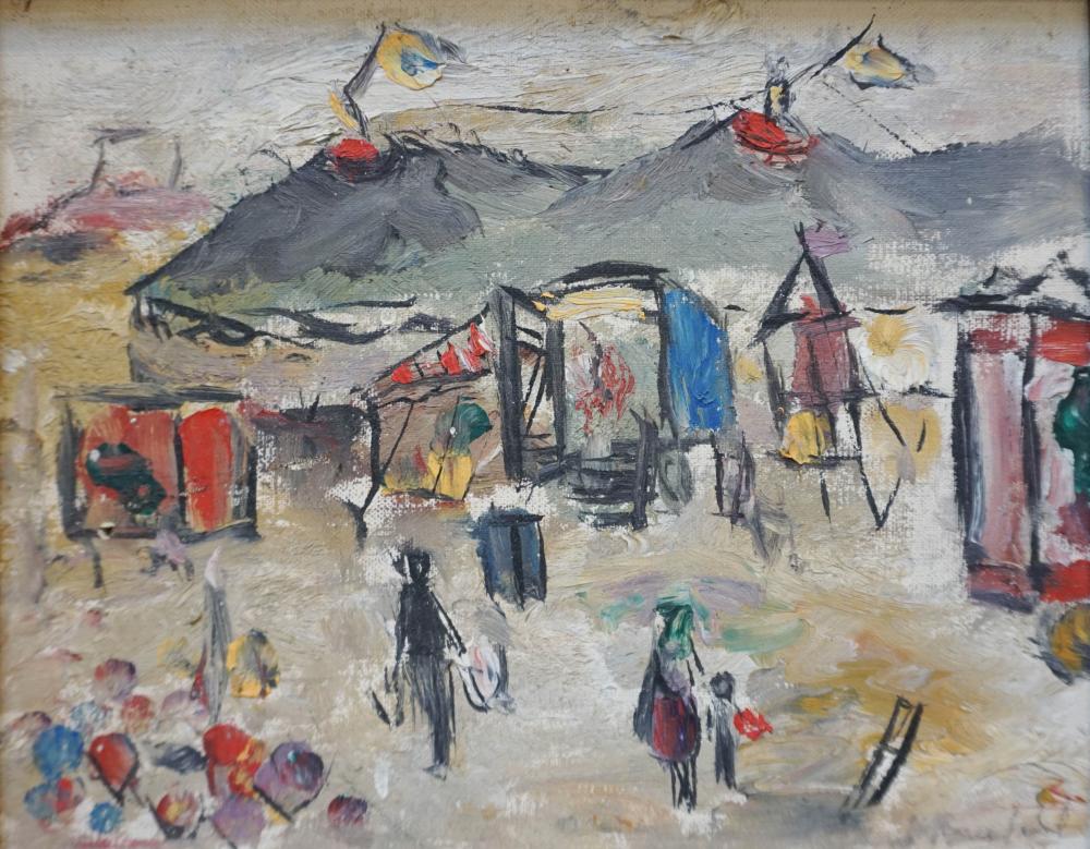 Edward Rosenfeld comparable auction result: edward rosenfeld american 1906 1983 figures in a circus scene oil on canvasboard 8 1 8 x 10 1 8 in 20 64 x 25 72 cm frame 13 x 15 in 33 02 x 38 10 cm
