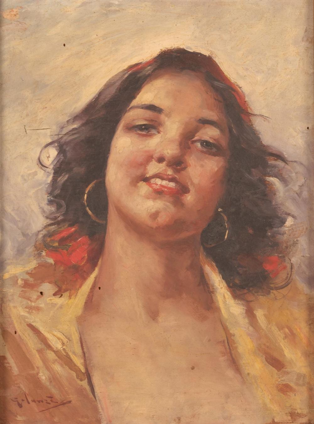 Francesco Galante comparable auction result: francesco galante foggia 1884 napoli 1972 dipinto raffigurante fanciulla olio su tavola cm 40x30 con cornice cm 60x50