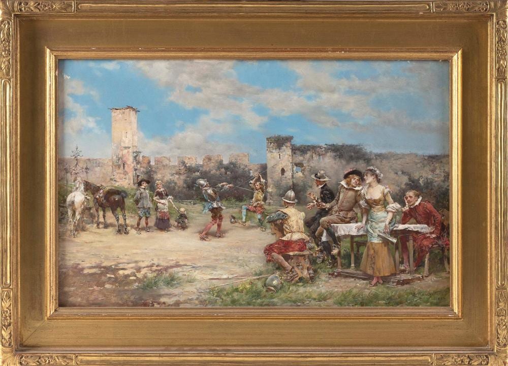 Ludovico Marchetti comparable auction result: ludovico marchetti italy 1853 1909 the duel oil on artist board 11 25 x 18 framed 16 x 22 75