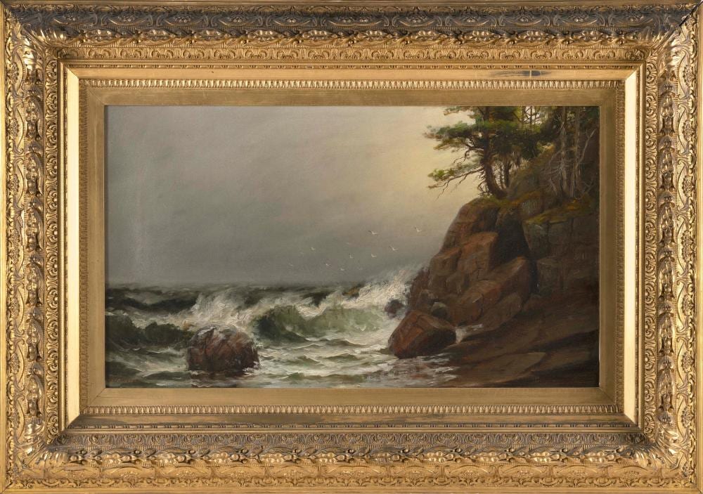Jonathan Bradley Morse comparable auction result: jonathan bradley morse new york vermont 1834 1898 rocky coast oil on canvas 17 x 30 framed 29 5 x 42