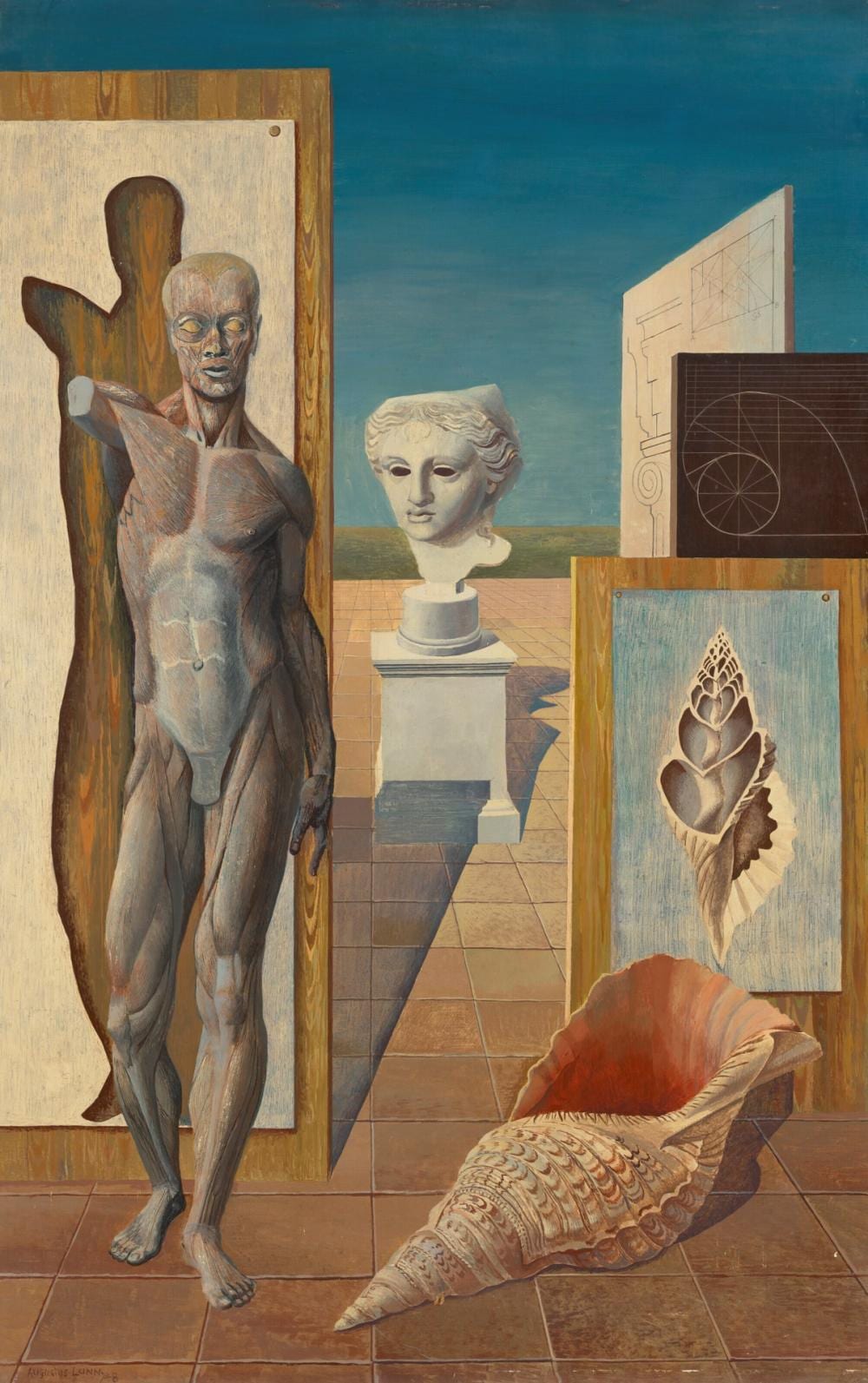 Augustus Lunn comparable auction result: augustus lunn 1905 1986 composition with classical figure tempera on boar