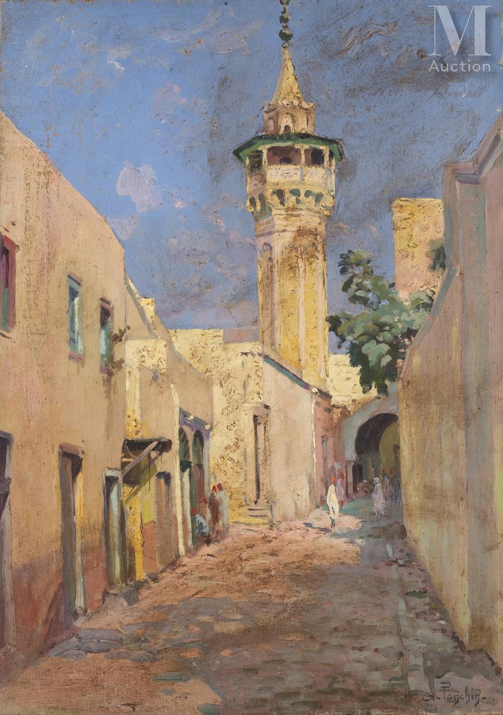 Antoine Ponchin comparable auction result: antoine ponchin marseille 1872 paris 1933 le minaret ruelle en tunisie