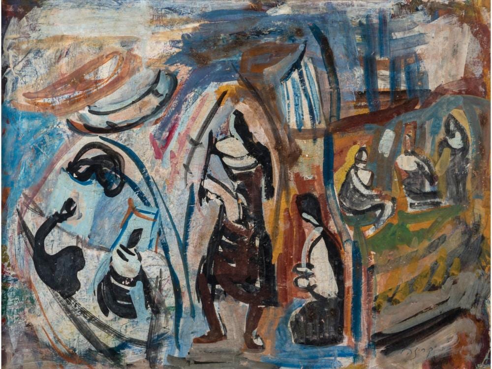 yehiel krize 1909 1968 figures oil on board · Kedem Public Auction House Ltd · 2022-07-19 Yehiel Krize comparable auction result: yehiel krize 1909 1968 figures oil on board