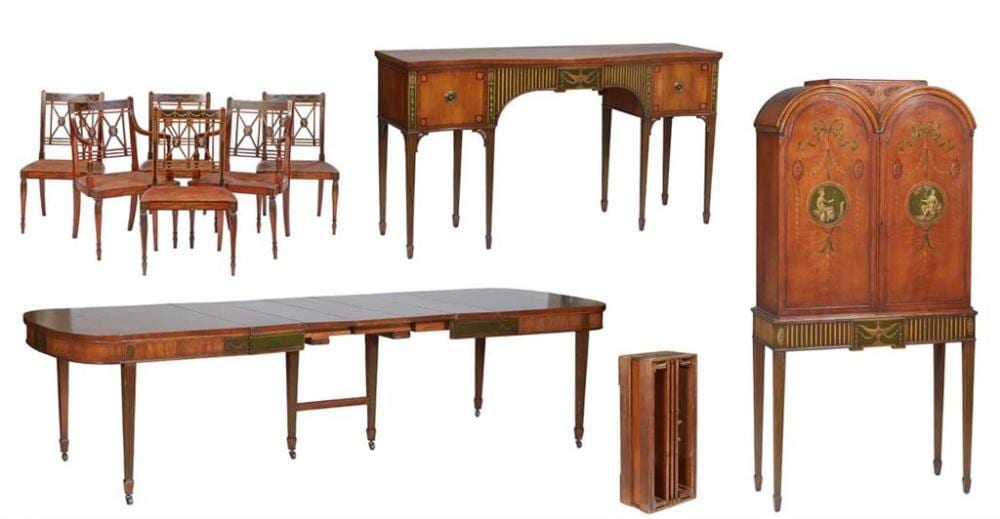 Robert Irwin comparable auction result: robert irwin 1919 1953 nine piece adams satinwood dining room suite 20th c consisting of a bowfront serpentine top sideboard