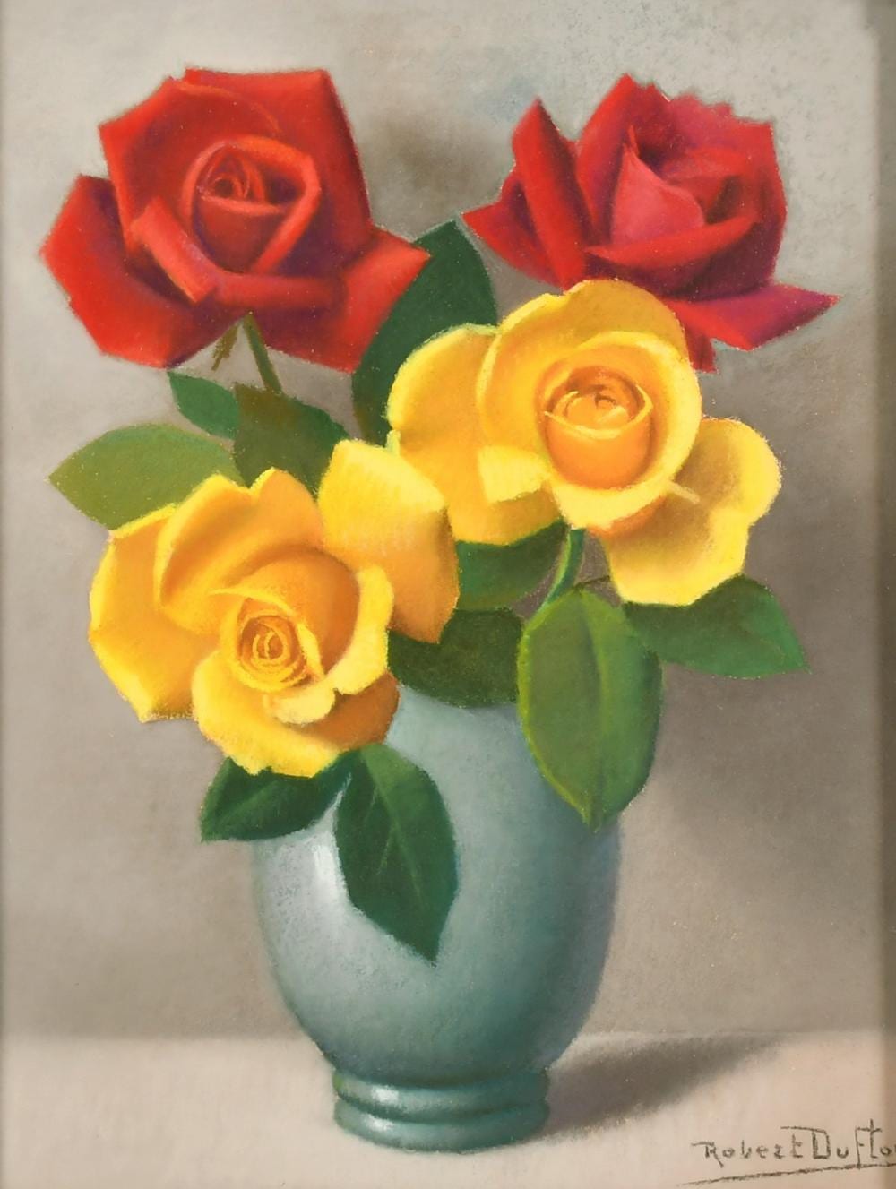 Robert Louis Raymond Duflos comparable auction result: robert louis raymond duflos 1898 1929 french a still life of red and yellow roses in a vase pastel signed