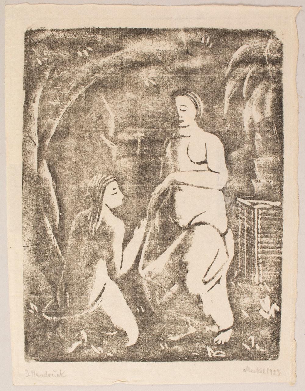 Georg Merkel comparable auction result: georg merkel 1881 1976 holzschnitt vii stehende und knieende wood cut vii a standing and a kneeling female figure 1923