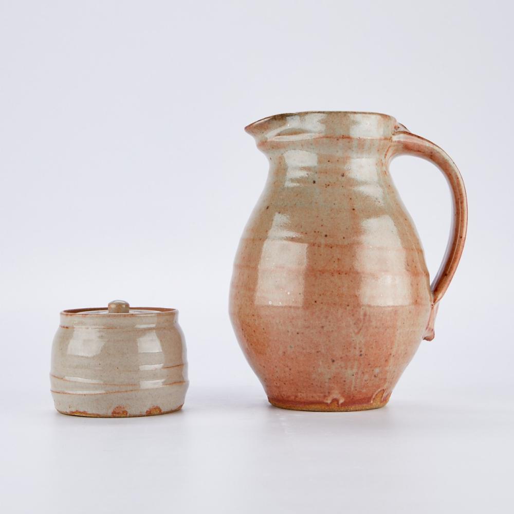 Warren MacKenzie Large Pitcher w/ Sugar Bowl - Marked sold by Revere Auctions, lot 127 — auction record photograph