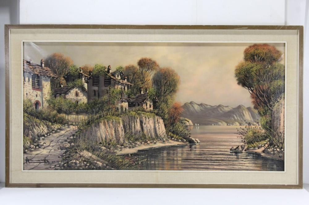 achille cattaneo landscape with water oil canvas · District Auction · 2022-07-10 Achille Cattaneo comparable auction result: achille cattaneo landscape with water oil canvas
