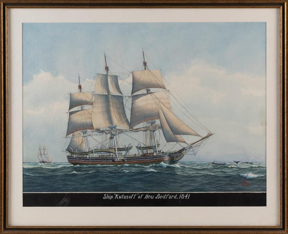John Faunce Leavitt comparable auction result: john faunce leavitt massachusetts connecticut 1905 1974 ship kutusoff of new bedford 1841 watercolor 17 x 23 5 sight framed 22 x 27 75
