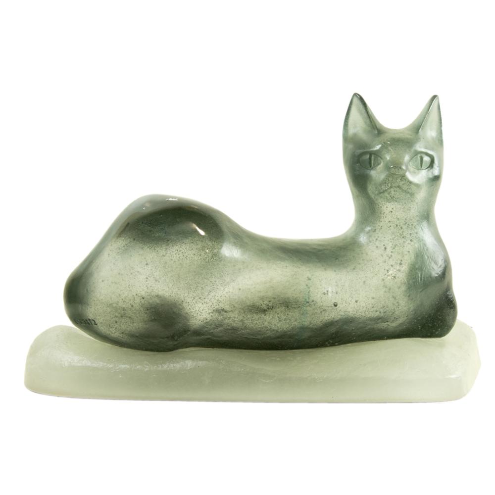 Claude Achille Lhoste comparable auction result: a daum pate de verre figure of recumbent cat designed by claude l hoste