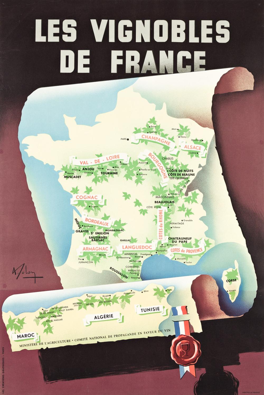 Albert Solon comparable auction result: albert solon 1897 1973 les vignobles de france circa 1954 37 x25 inches 95 x64 cm les cr ations graphiques paris