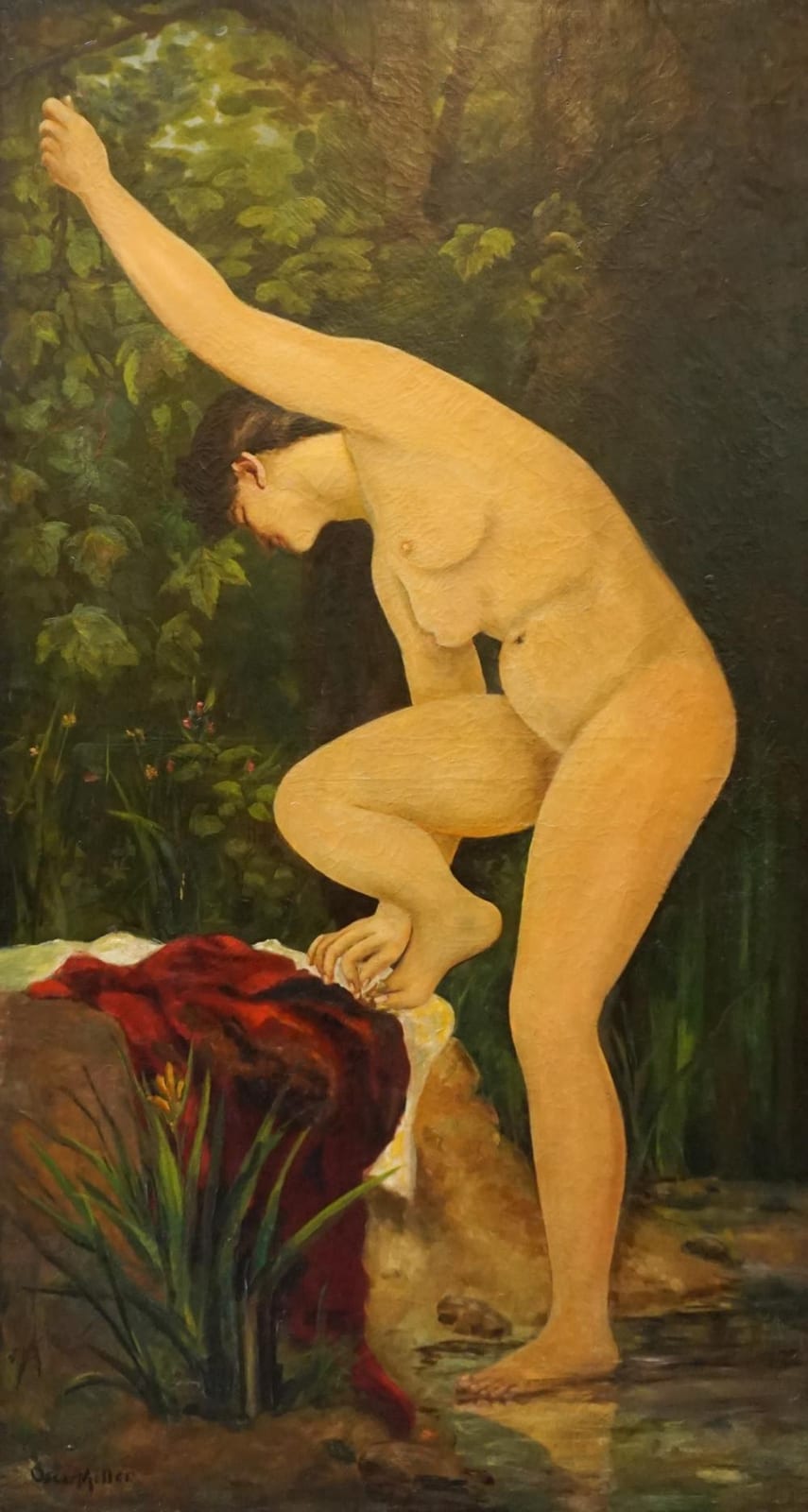 oscar miller american 1867 1921 woman undressing by stream oil on canvas frame 75 3 4 x 45 1 2 in 192 41 x 115 57 cm · Weschler's · 2022-07-12 Oscar Miller comparable auction result: oscar miller american 1867 1921 woman undressing by stream oil on canvas frame 75 3 4 x 45 1 2 in 192 41 x 115 57 cm