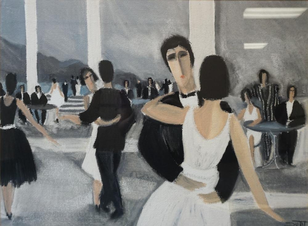Bruno Dutot comparable auction result: bruno dutot french b 1962 figures in interior pastel framed