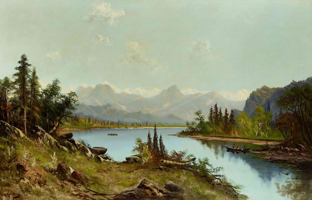 William Weaver Armstrong comparable auction result: william weaver armstrong 1862 1906 trapping on the yellowstone lake 42 x 65 in framed 56 x 79 in
