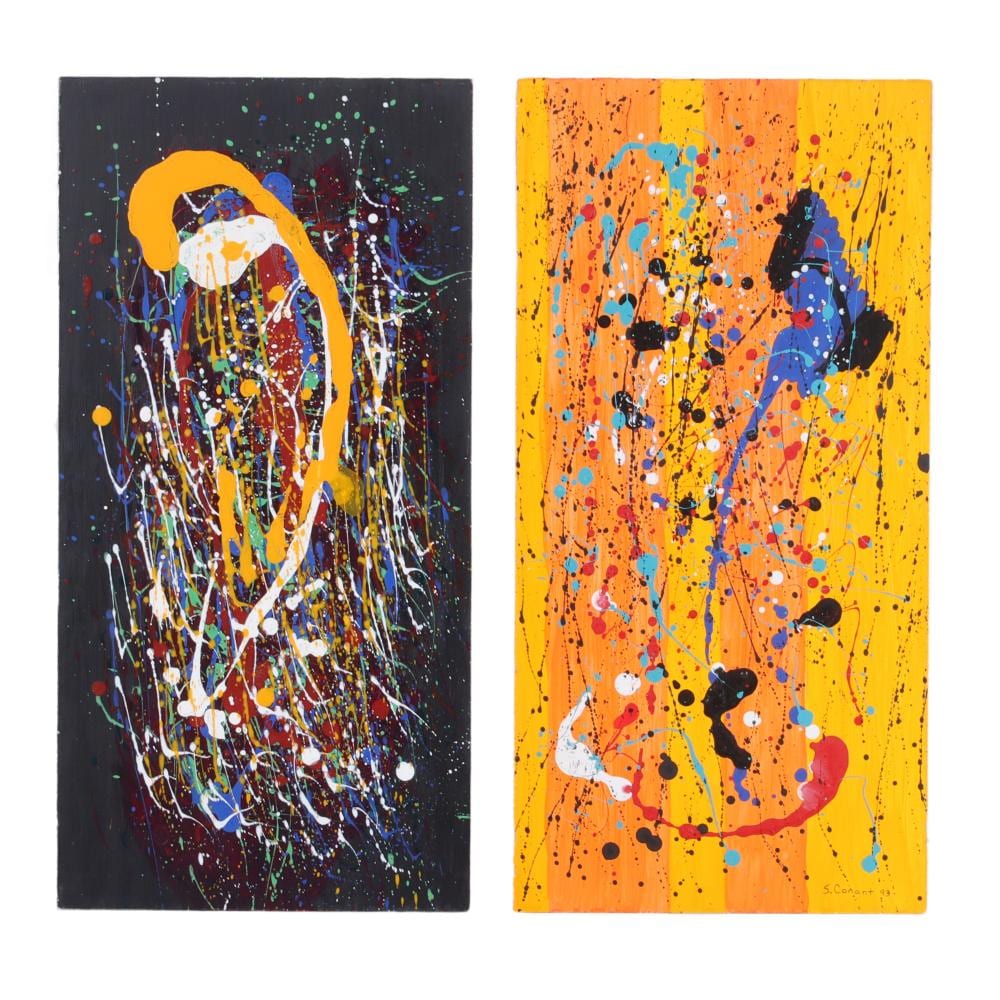 Steve Conant comparable auction result: steve conant indiana two works nosedive waterfall at night acrylic on gessoed masonite 23 7 8 h x 11 7 8 w