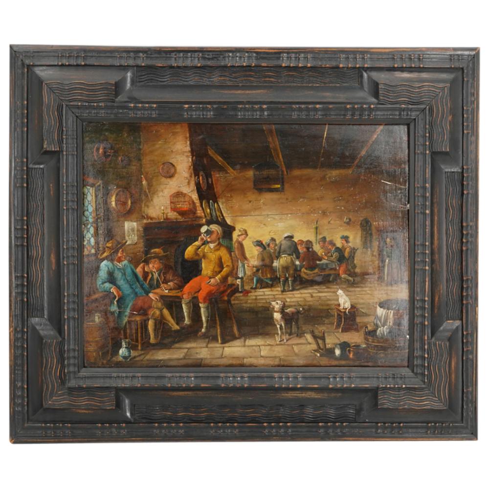 Antique Dutch "Tavern Scene" Oil on Wood Panel Painting sold by Akiba Galleries, lot 172 — auction record photograph