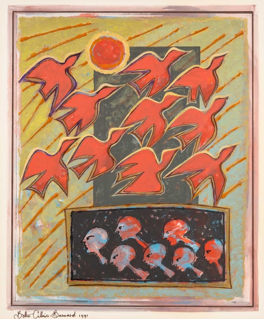 Bettie Cilliers-Barnard comparable auction result: bettie cilliers barnard sa 1914 2010 mixed media abstract birds signed dated 1991 58 x 48
