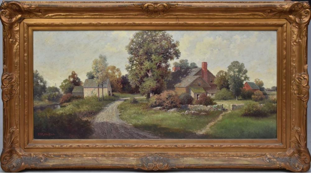 M. H. Lowell comparable auction result: milton h lowell american 1848 1927 oil on canvas village scene 18 1 4 x 40 inches 27 x 49 1 2 inches overall