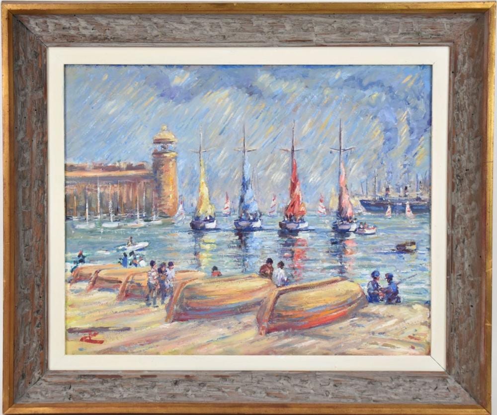 philip corley irish american born 1944 oil on panel titled spanish harbor a coastal spanish riviera seascape artist monogram pc to lower left painting 16 x 20 inches · Bill Hood & Sons Arts & Antiques Auctions · 2022-07-26 Philip Corley comparable auction result: philip corley irish american born 1944 oil on panel titled spanish harbor a coastal spanish riviera seascape artist monogram pc to lower left painting 16 x 20 inches