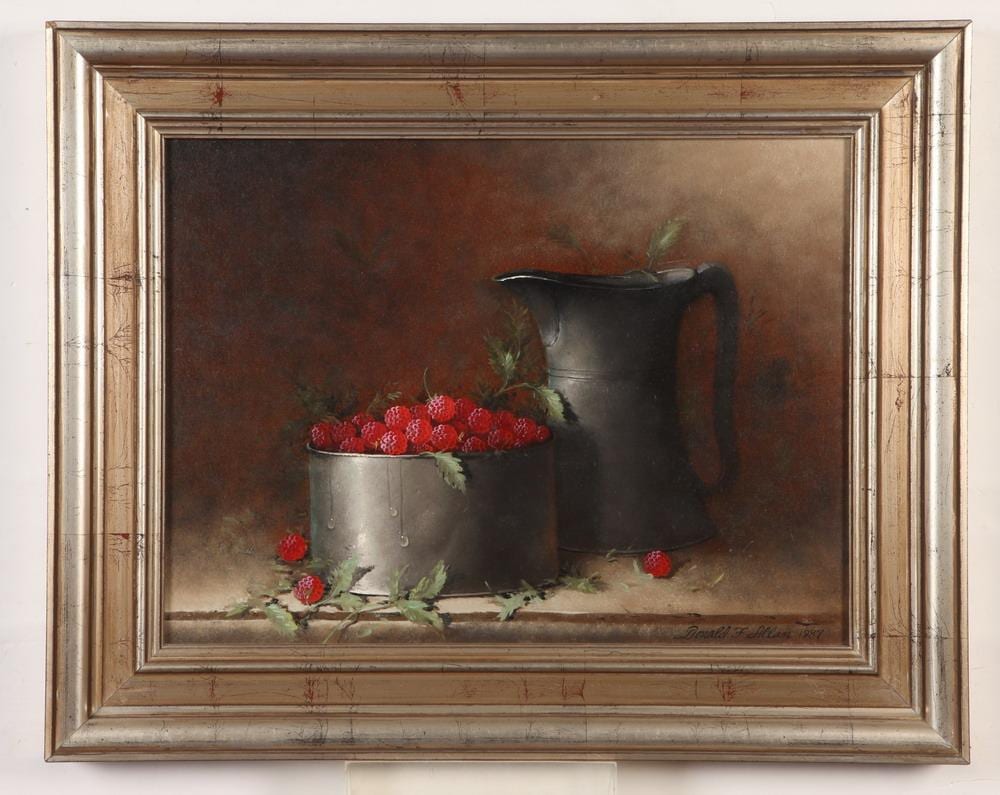 Donald F. Allan comparable auction result: donald f allan american 1927 2013 strawberries 1987 oil on board signed and dated lower right corner framed