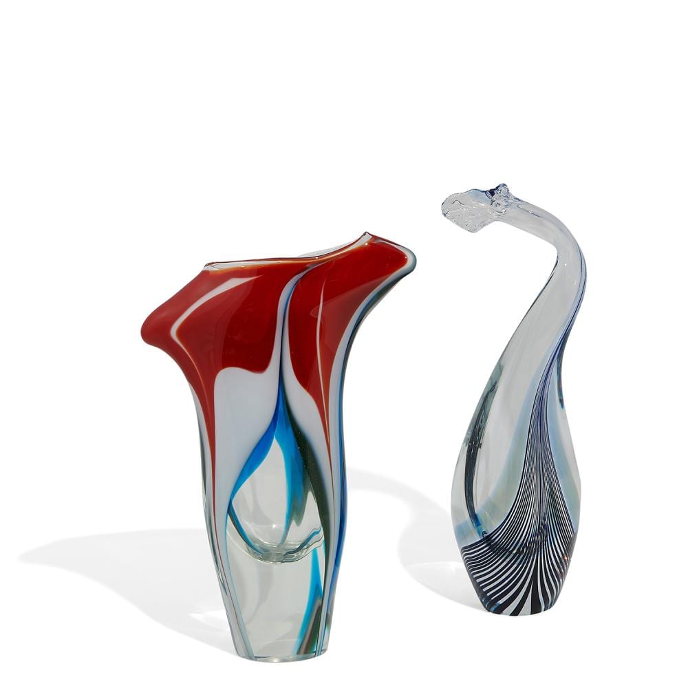 David Lotton comparable auction result: david lotton b 1960 paperweight vases two modernist form with aventurine accents and spiralina goose neck vase taller spiralin