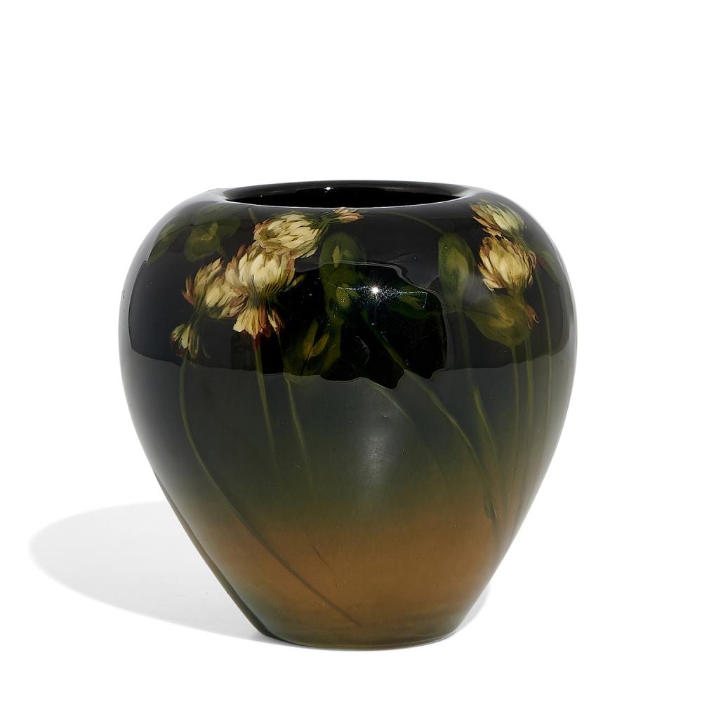 Caroline comparable auction result: caroline carrie steinle 1871 1944 for rookwood pottery earthenware standard glaze vase with white clover decoration shape numbe