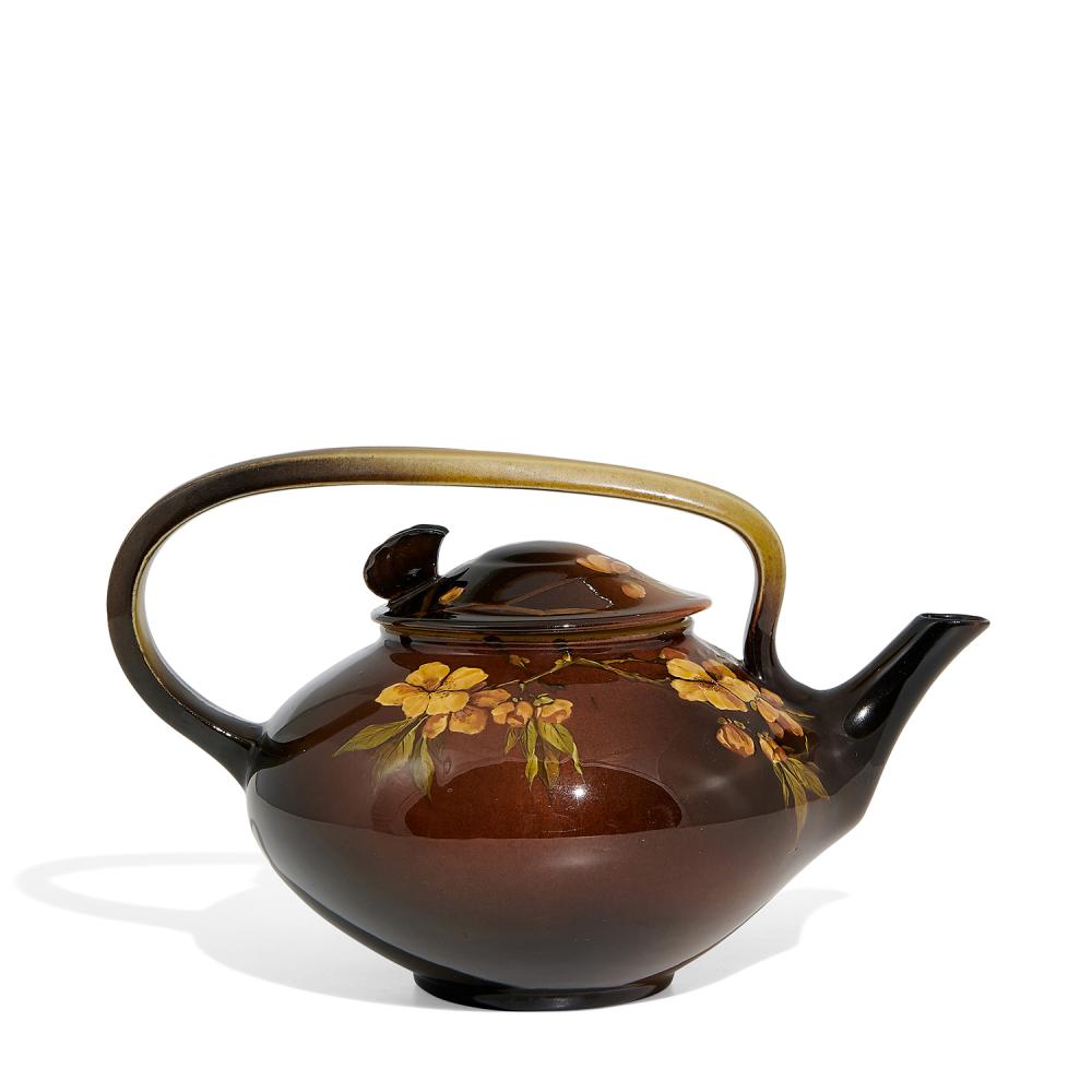 anna marie valentien 1862 1947 for rookwood pottery earthenware standard glaze teapot with wild rose decoration and butterfly fini · Toomey & Co. Auctioneers · 2022-08-10 Anna Marie Valentien comparable auction result: anna marie valentien 1862 1947 for rookwood pottery earthenware standard glaze teapot with wild rose decoration and butterfly fini