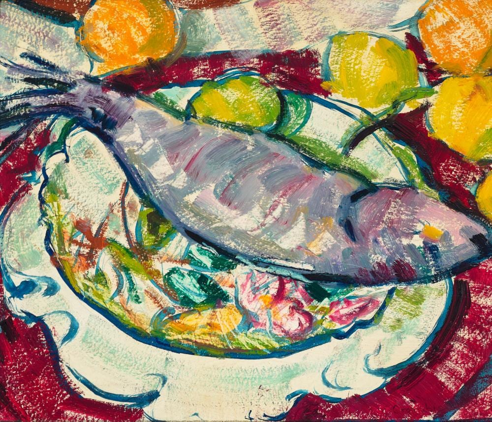peggy crombie fish on plate 1940 · Deutscher and Hackett · 2022-08-16 Peggy Crombie comparable auction result: peggy crombie fish on plate 1940