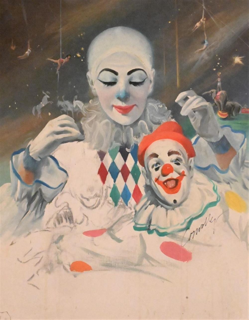 Howard Connolly comparable auction result: howard connolly american 1903 1990 bring the clowns oil on canvas signed connolly lower right signed dated and titled on v