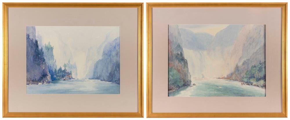 Francis Orville Libby comparable auction result: francis orville libby maine florida england 1883 1961 pair of salmon fishing scenes mill pool madeleine river gaspe watercolors 16 x 22 framed 26 5 x 32 5