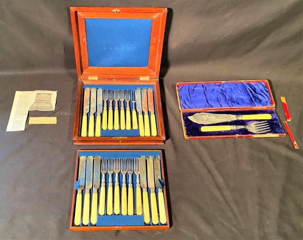 VICTORIAN ERA, IVORY HANDLED, SILVER FISH SERVING FLATWARE sold by The Rug Life Auctions, lot 281 — auction record photograph