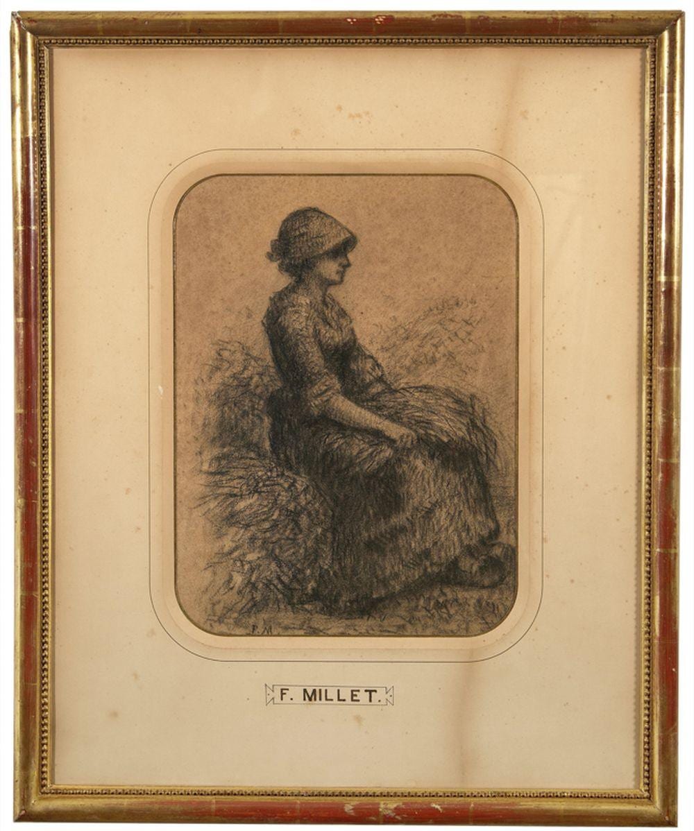 François Millet comparable auction result: fran ois millet 1851 1917 la glaneuse au repos fusain et estompe sur papi