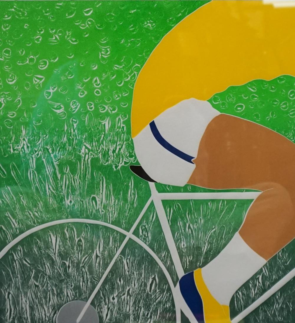 thom dejong dutch 1940 1988 cycling by serigraph in color ed 10 175 frame 21 1 2 x 20 in 54 61 x 50 80 cm · Weschler's · 2022-08-02 Thom de Jong comparable auction result: thom dejong dutch 1940 1988 cycling by serigraph in color ed 10 175 frame 21 1 2 x 20 in 54 61 x 50 80 cm