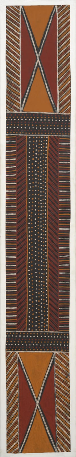 PEDRO WONAEAMIRRI comparable auction result: pedro wonaeamirri born 1974 tiwi language group pukumani 1995 natural ochres on canvas laid on canvas