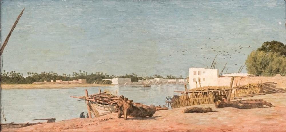 Cairo comparable auction result: cairo egypt antique oil on board illegibly signed