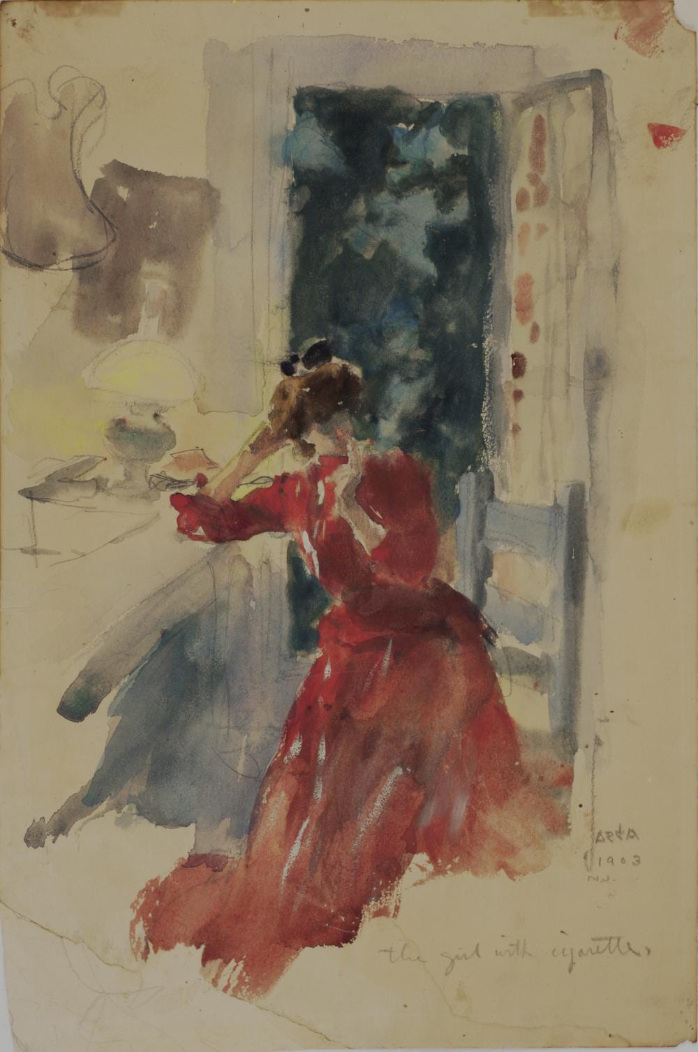 Charles Nicolas Sarka (1879-1960) The Girl with Cigarette 15 x 10 in. (38.1 x 25.4 cm.) (Executed in 1903.) sold by Bonhams, lot 57 — auction record photograph