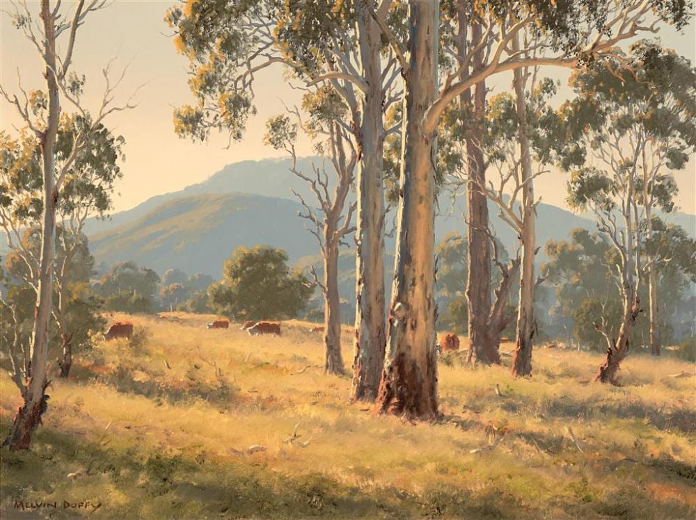 Melvin Duffy comparable auction result: melvin duffy 1930 morning in the macleay hills oil on canvas board 44 x 60 cm frame 62 x 77 x 5 cm signed lower left titled