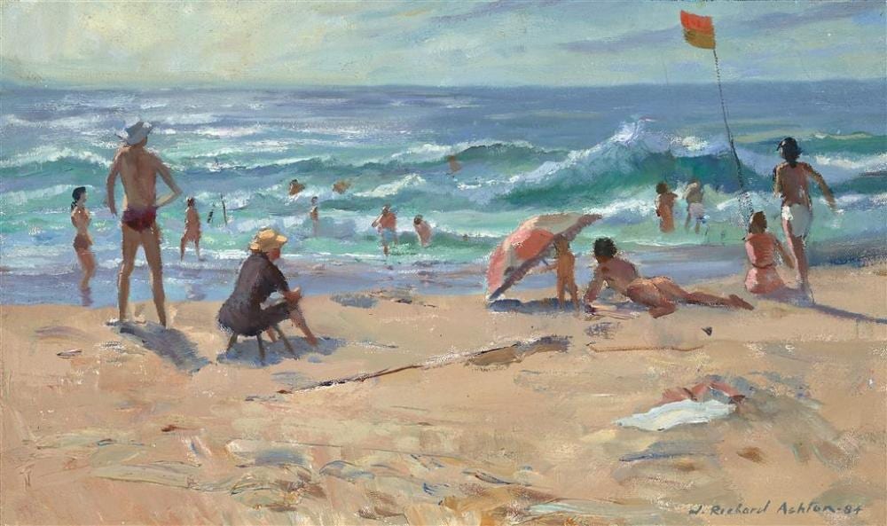 Julian Richard Ashton comparable auction result: julian richard ashton 1913 2001 manly beach 1984 oil on board 29 x 49 5 cm frame 45 x 65 x 2 cm signed and dated lower right