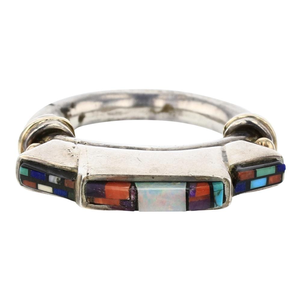 Irene Clark comparable auction result: carl irene clark 14k gold sterling silver turquoise coral sugilite micro inlay ring
