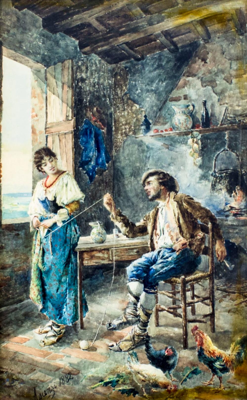 Ettore Ascenzi comparable auction result: ettore ascenzi italy 19c watercolor painting antique