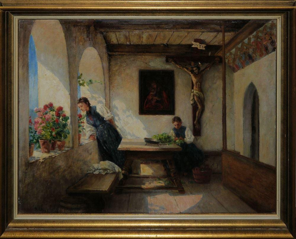 richard lipps erwartung sommerliche alpenl ndische loggia mit zwei jungen frauen lgem lde gerahmt · K&K – Auktionen in Heidelberg · 2022-09-02 Richard Lipps comparable auction result: richard lipps erwartung sommerliche alpenl ndische loggia mit zwei jungen frauen lgem lde gerahmt