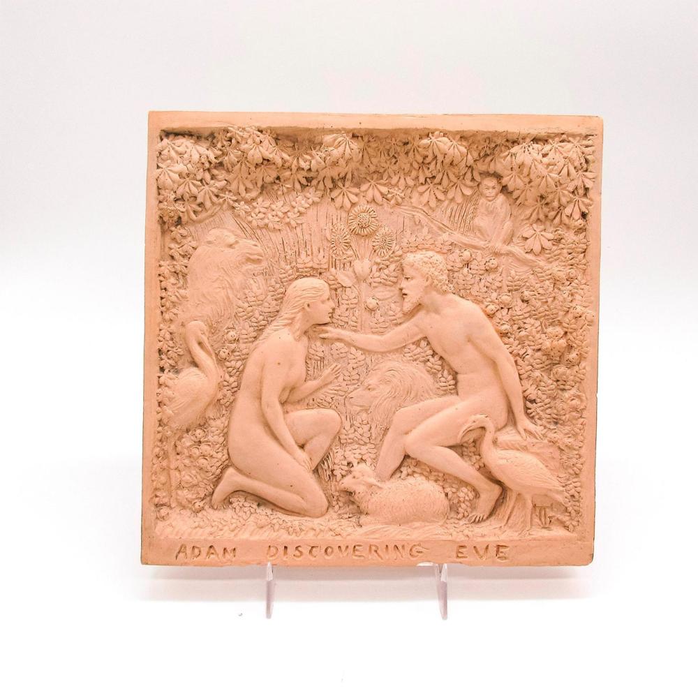 Doulton Lambeth Tinworth Terracotta Plaque, Adam Discovering Eve sold by Lion and Unicorn, lot 103 — auction record photograph