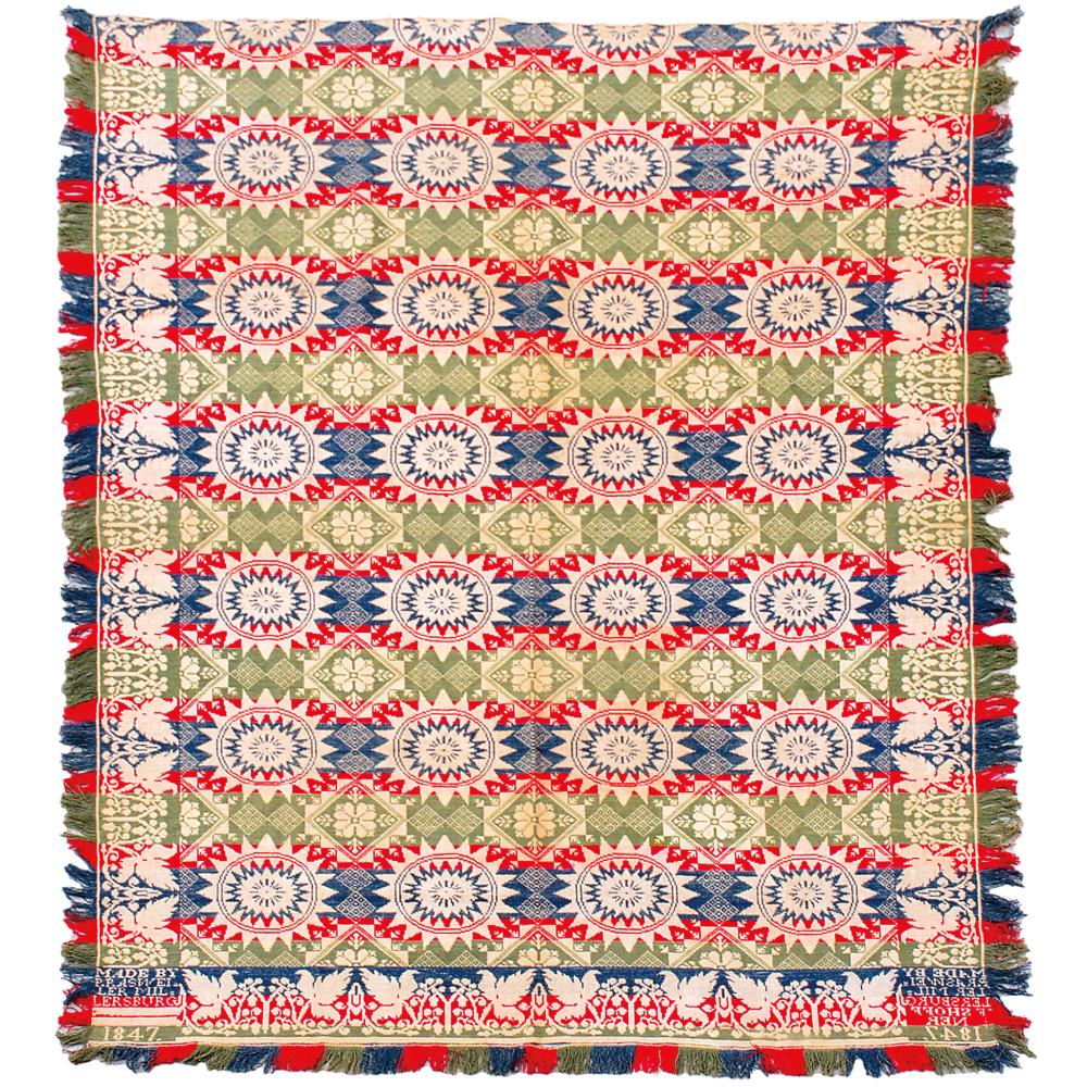1847 Jacquard coverlet signed and dated by P Rasweiler auction comp