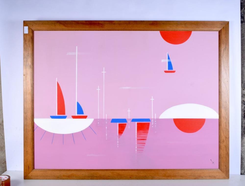 Sharon Gee comparable auction result: sharon gee 1961 2004 a large framed acrylic on canvas entitled last crusade 75 x 100cm