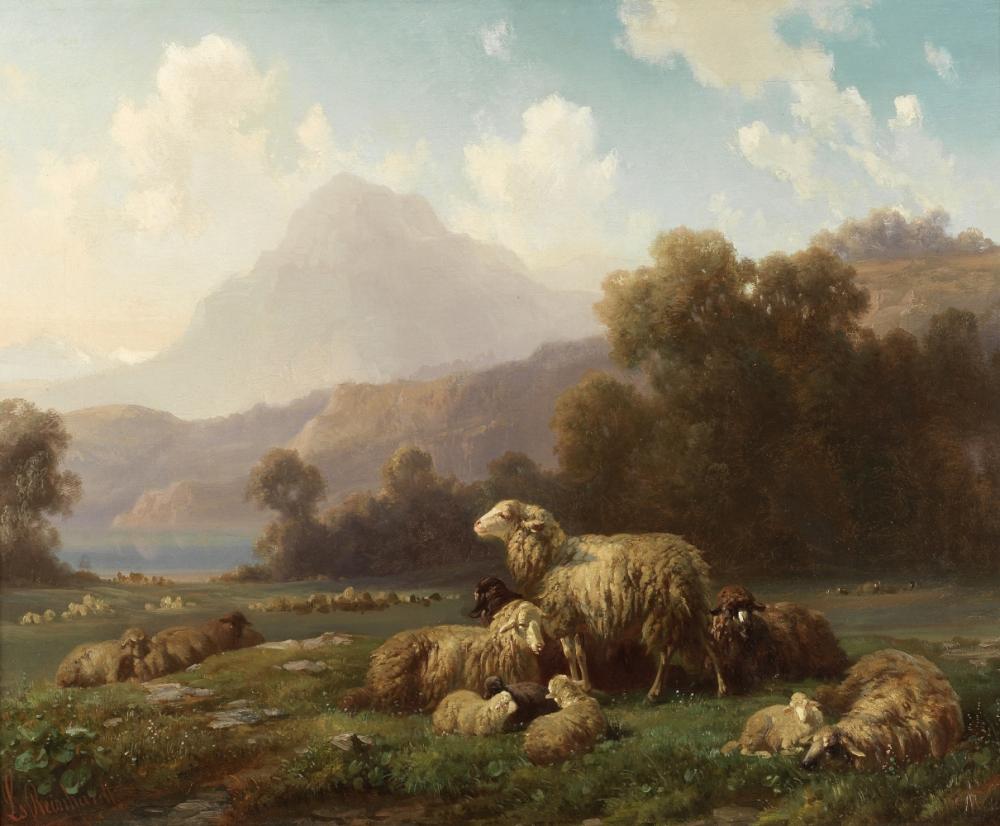 Louis Reinhardt comparable auction result: louis reinhardt german 1849 1870 sheep resting a mountainous landscape beyond